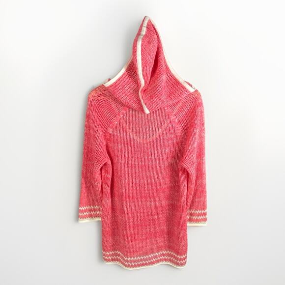 Tommy Bahama Open Knit Sweater Women’s M Hooded Pink Cotton Linen Beach Vacation - Picture 9 of 12